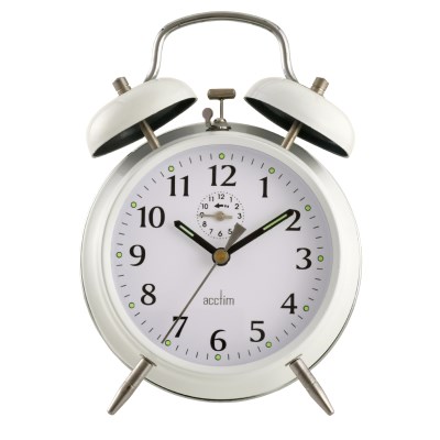 Acctim 'Saxon' white double bell alarm clock