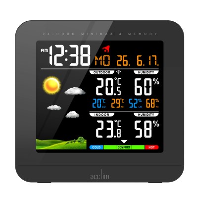 Acctim 'Wyndham' Colour Weatherstation clock in Black