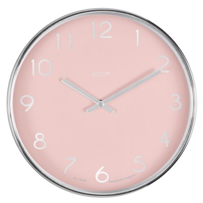 Acctim 'Elma' 25cm Chrome plastic wall clock Peach Bellini