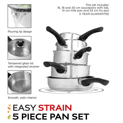 Russell Hobbs Stainless Steel Easy Strain 5pc Pan Set