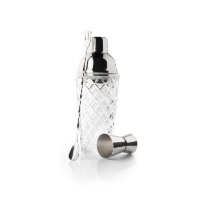 Taylors Taproom 3pc Embossed Glass & S/Steel Cocktail Set