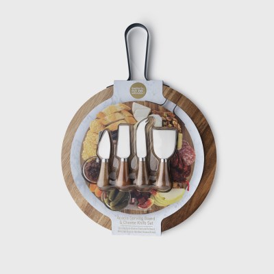 Taylors Acacia Serving Board & 4pc Cheese Knife Set