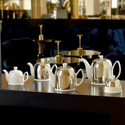 Degrenne Salam Classique White Teapot 4 Cups Mirror Cloche