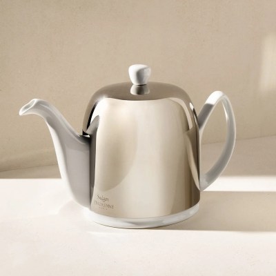 Degrenne Salam Classique White Teapot 6 Cups Mirror Cloche