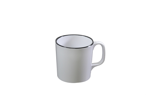 Jab Vintage White/Black Rim Enamel Look Mug 300ml