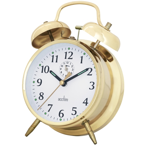 Acctim 'Saxon' brass double bell alarm clock
