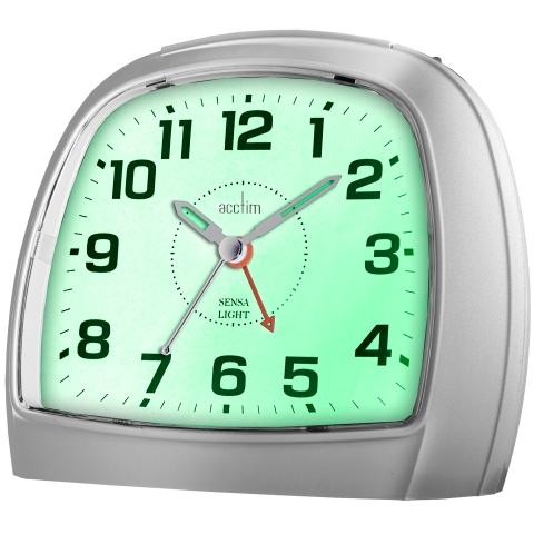 Acctim 'Sensa-Light Three' sweep alarm clock in silver