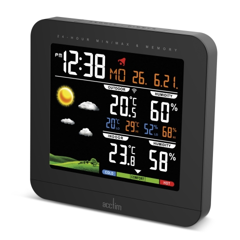 Acctim 'Wyndham' Colour Weatherstation clock in Black