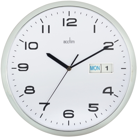 Acctim 'Supervisor' 32cm Chrome dial day/date wall clock