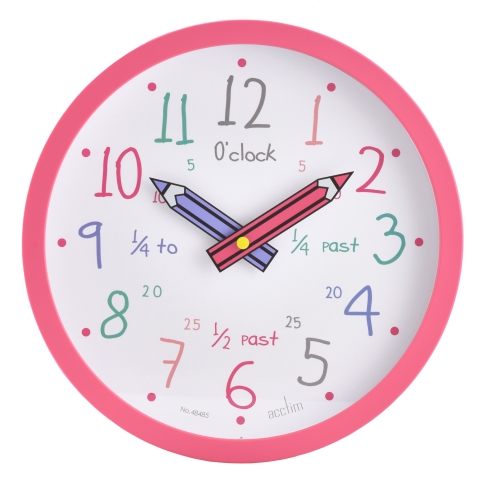 Acctim 'Alma' 26cm Pink Time Teaching Wall Clock