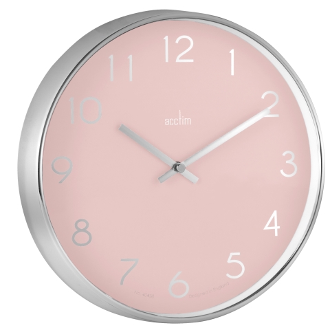 Acctim 'Elma' 25cm Chrome plastic wall clock Peach Bellini