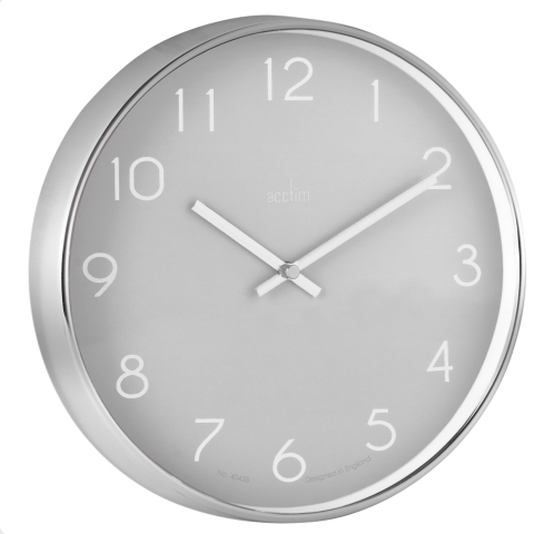 Acctim 'Elma' 25cm Chrome plastic wall clock in Smoke