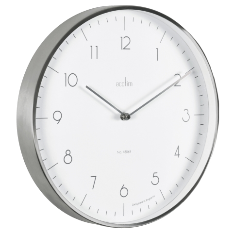 Acctim 'Madison' 35cm brushed metal wall clock in White