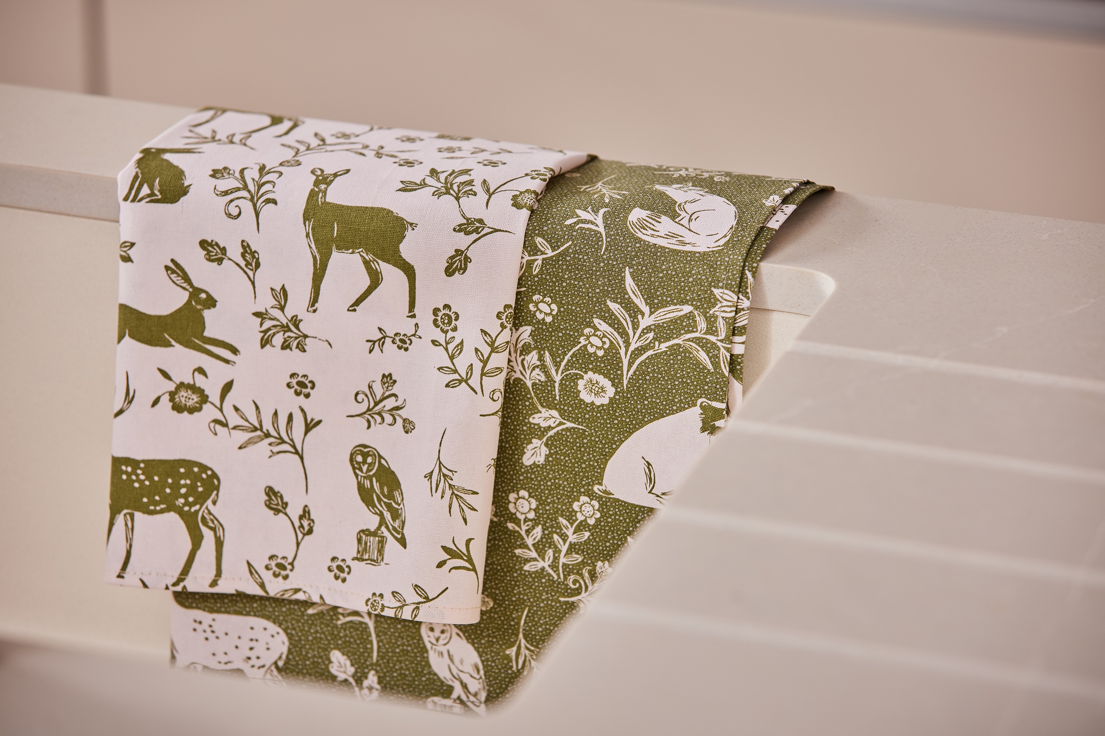 Ulster Weavers Cotton Tea Towel Pk2 Forest Friends Sage Kerr Cowan