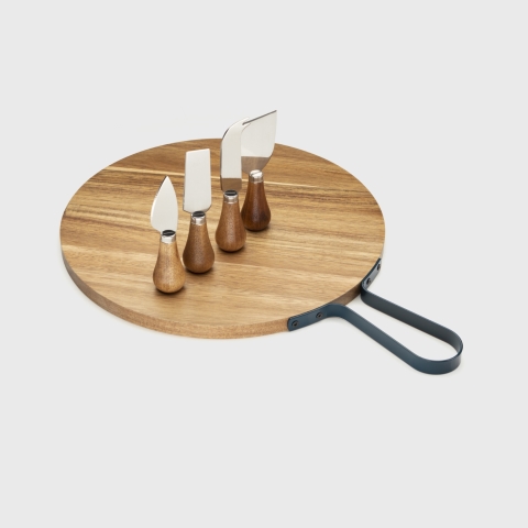Taylors Acacia Serving Board & 4pc Cheese Knife Set