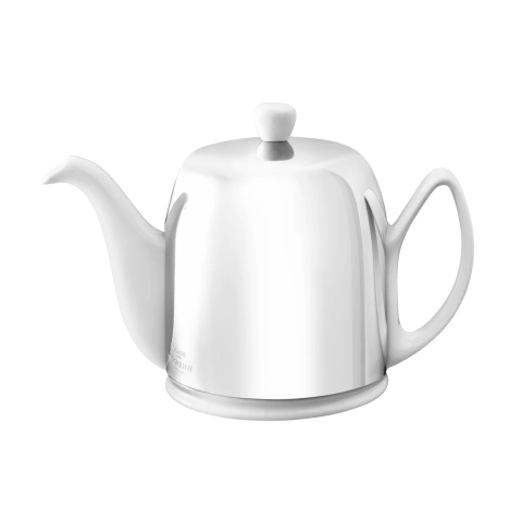 Degrenne Salam Classique White Teapot 6 Cups Mirror Cloche