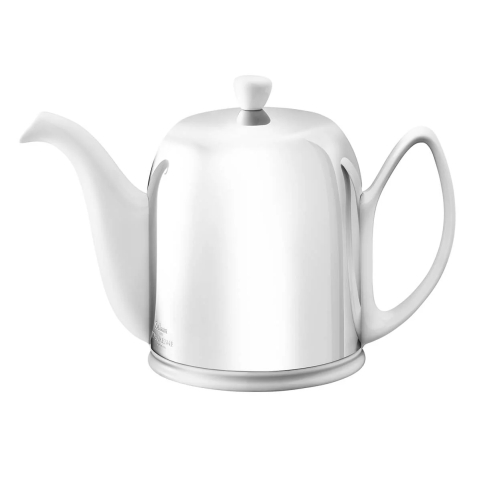 Degrenne Salam Classique White Teapot 8 Cups Mirror Cloche