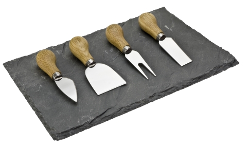 Taylors 4pc Oak Cheese Knife & Slate Board Set - XCT75